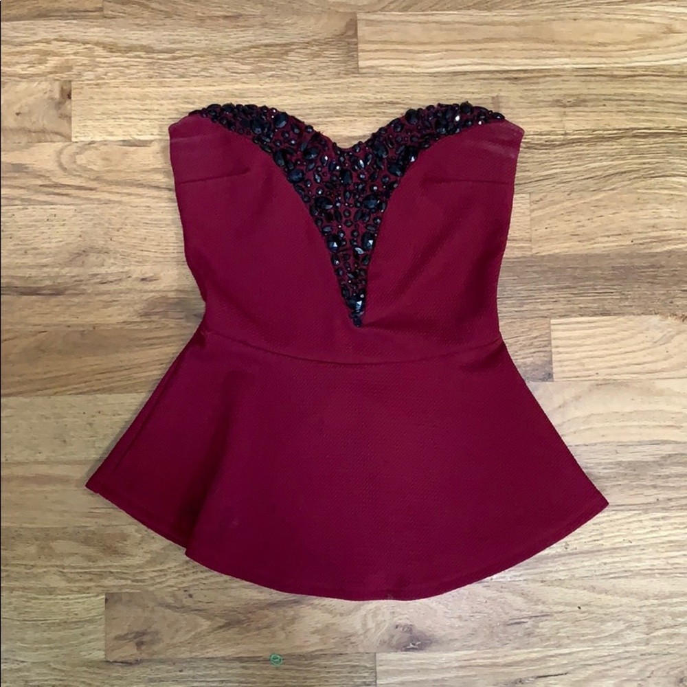 Red Peplum Sequined Shirt